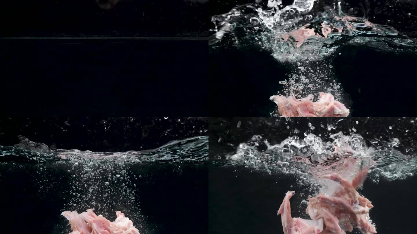 新鲜鸭锁骨落水和定格拍摄高清实拍素材