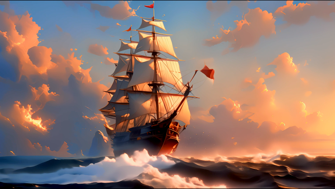 帆船扬帆起航乘风破浪走向成功迈向未来出海