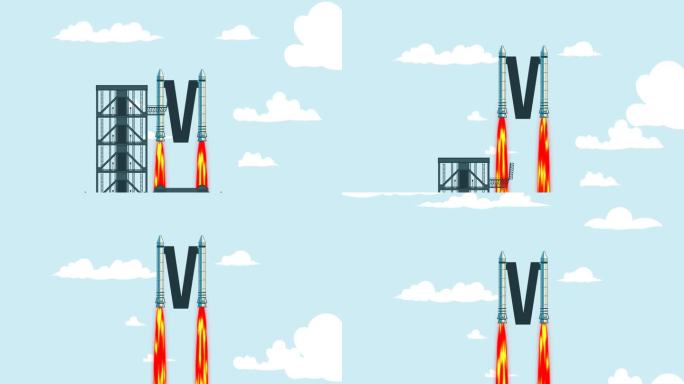 字母V太空火箭的动画