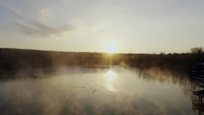 航拍吉林景区雾凇岛空镜