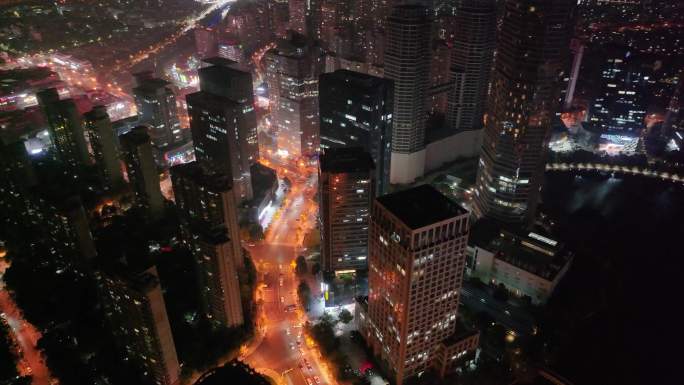 浙江绍兴世茂天际中心高楼大厦夜晚夜景航拍