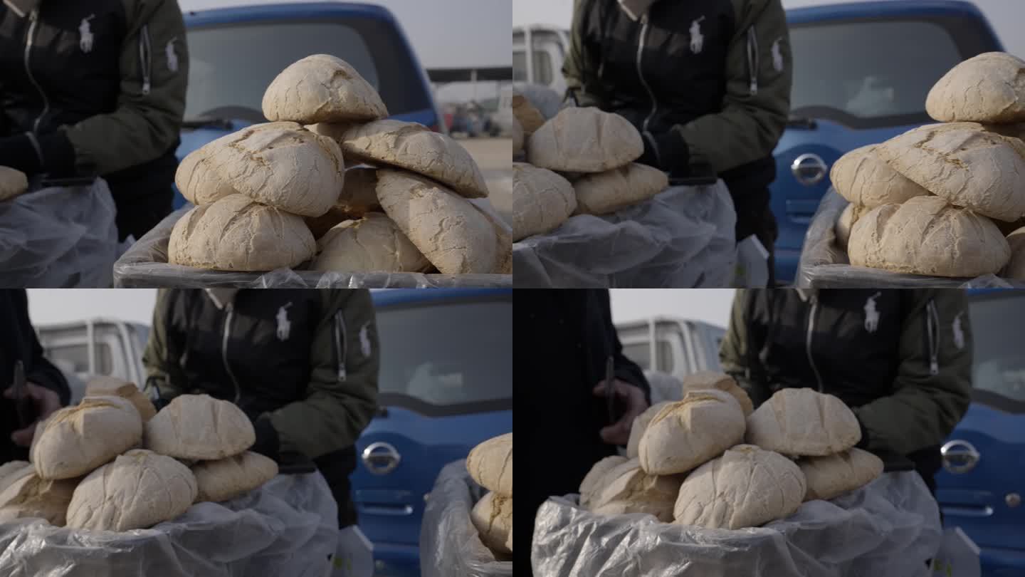 新疆吐鲁番集市美食新疆开车卖馕大饼人文