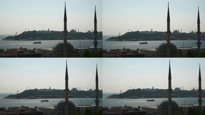 晴朗的一天伊斯坦布尔城市观景台清真寺外部全景4k土耳其