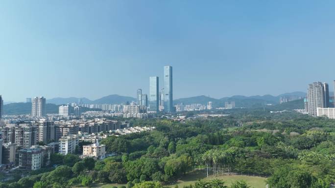 深圳深业上城大厦航拍莲花一村城市建筑风光