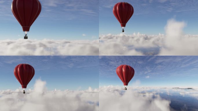 4K大海天空云端热气球