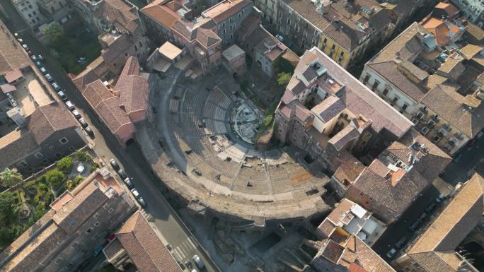 卡塔尼亚的古罗马剧院-静态无人机拍摄