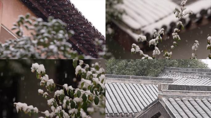 古建筑屋角下雪雪景