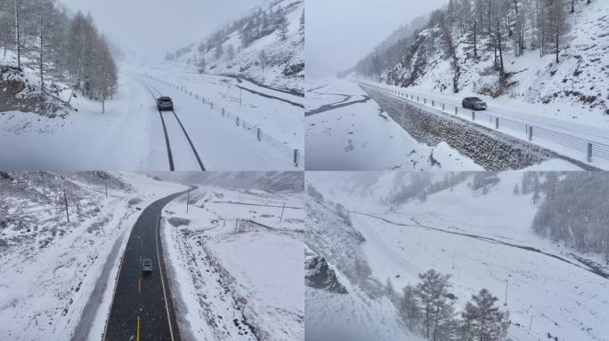 4k通用冬季雪景 雪地公路自驾