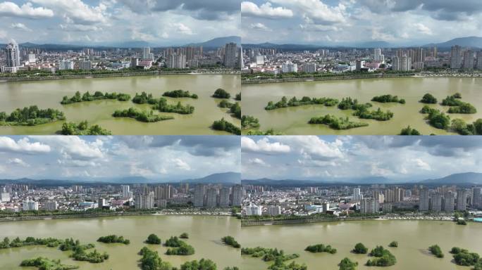 汉中4K航拍自然风景城市山水天汉湿地公园