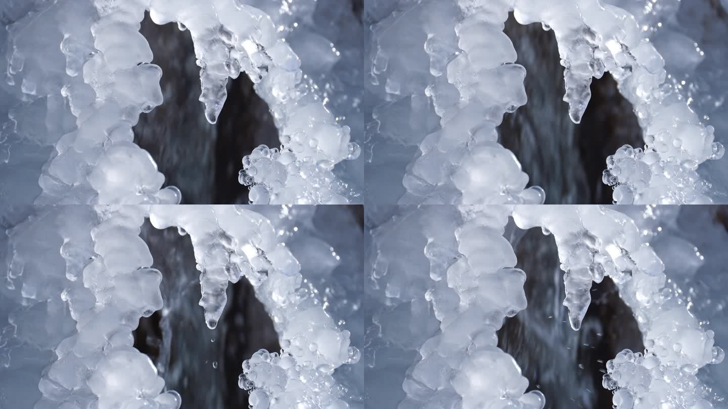 冰雪融化水流水滴实拍素材