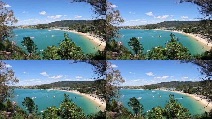 Kaiteriteri海滩海岸景观:金色的沙滩，绿松石般的海水，宁静的海景，新西兰黄金湾的海滨美景
