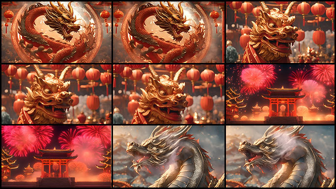 中国风新年传统CG动画，2024龙年主题