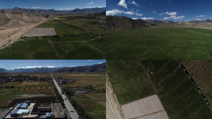 高原 农业 航拍 村庄 湖泊 西藏 乡村