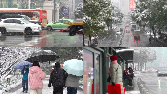 城市街道冬日大雪