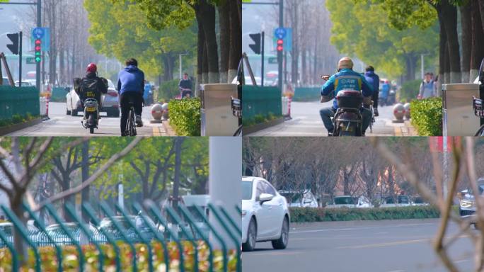 城市马路公路上班下班高峰期车流人流城市景