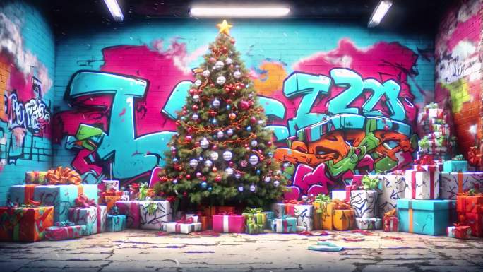 4K圣诞街头涂鸦街舞夜店动感背景