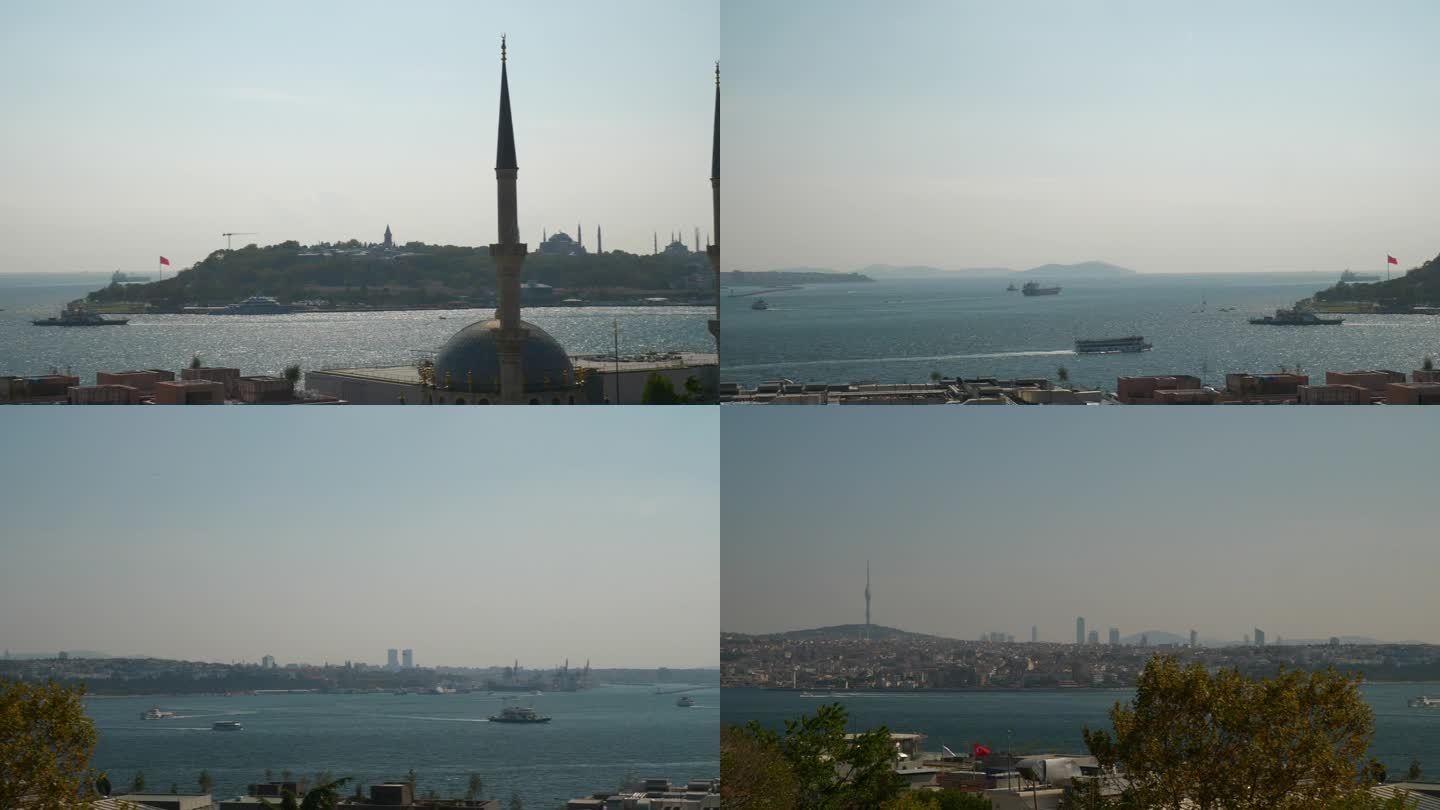 晴朗的一天伊斯坦布尔中心著名的城市观景点慢动作清真寺外部全景4k土耳其