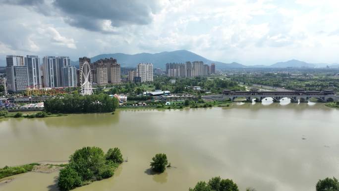 汉中4K航拍自然风景城市山水天汉湿地公园