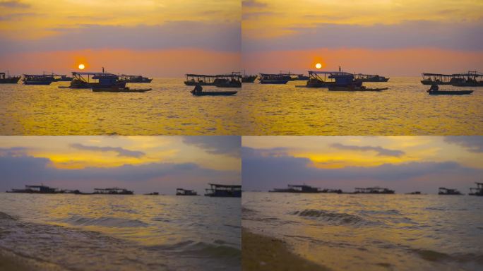 日落时分海边渔船海边空镜头唯美情绪短视频