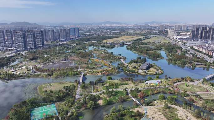 台州温岭九龙湖湿地公园航拍