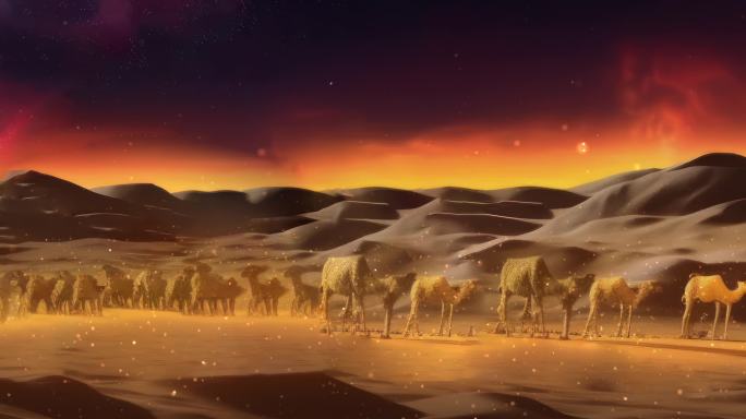 8K敦煌沙漠骆驼一带一路背景