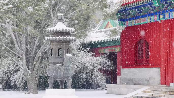 实拍北京2023年初雪北海公园飘雪雪景