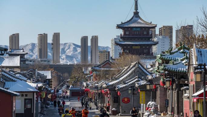 大同市平城区鼓楼西街雪景延时