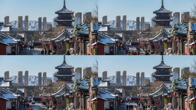 大同市平城区鼓楼西街雪景延时