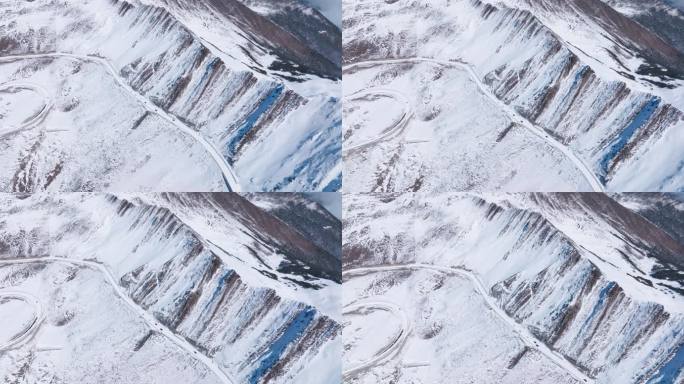 航拍川西美丽雪山风景夹金山下山路盘旋