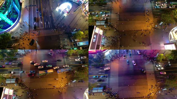 杭州西湖平海路步行街车流人流夜景延时