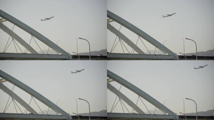 台北滨河公园桥上车流不息大桥横跨固定镜头