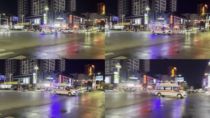 救护车在红灯十字路口穿过