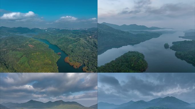 航拍中国山水自然风景 五桂山 水库