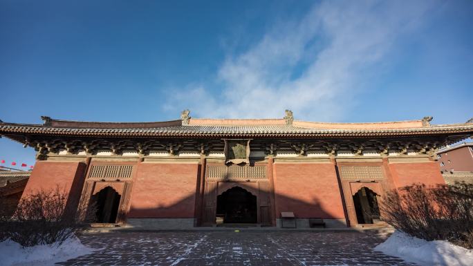 大同市平城区善化寺大雄宝殿雪景延时