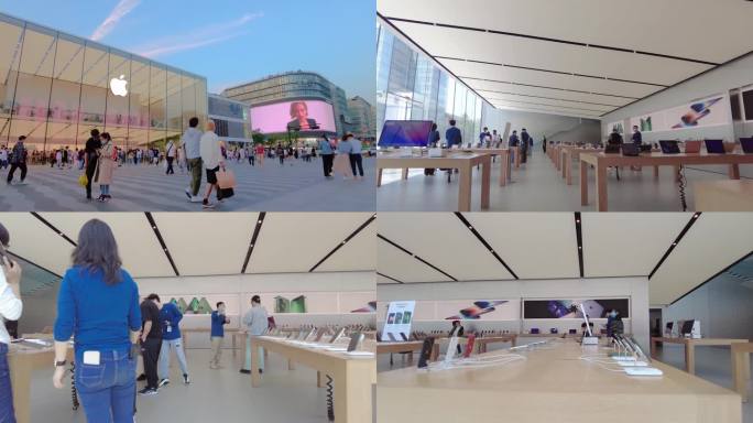 杭州西湖龙翔桥站苹果手机体验店人流延时视