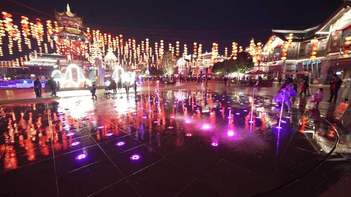 荆州方特节庆广场夜景灯光喷泉