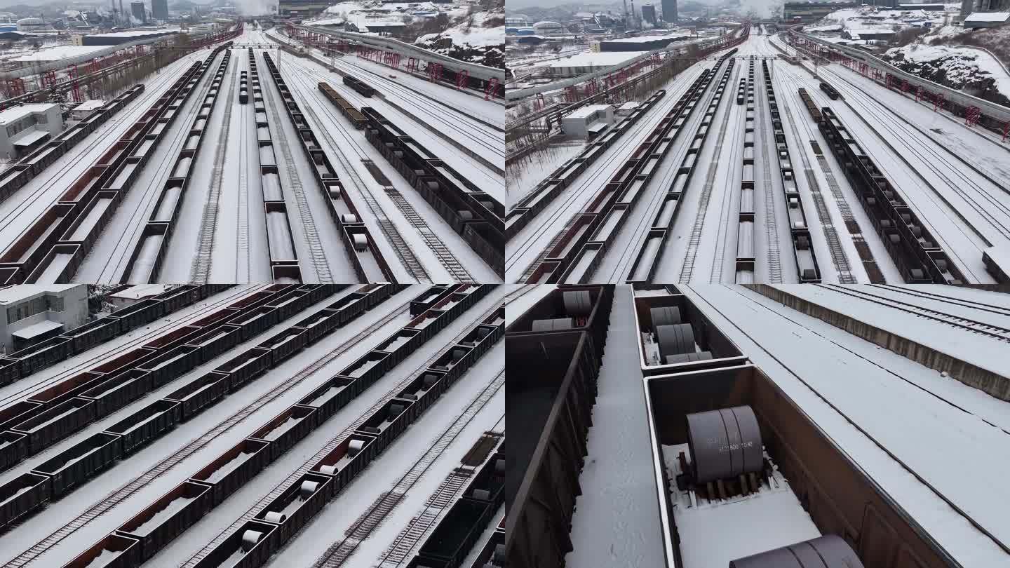 冬季铁路火车运输原料视频