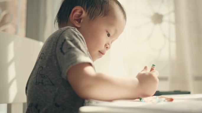 快乐学习:通过家庭作业和艺术建立兄弟姐妹关系-亚洲男孩在家上学的冒险。