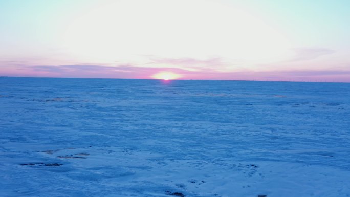 东北冰天雪地冰湖大片雪地夕阳落日日出雪景