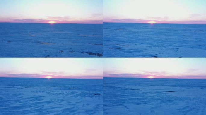 东北冰天雪地冰湖大片雪地夕阳落日日出雪景