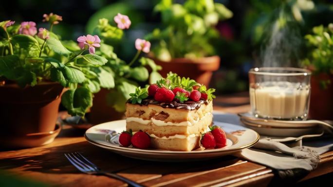 蛋糕草莓水果甜点奶油咖啡新鲜糕点甜品餐饮