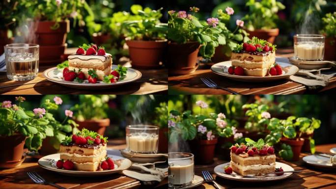 蛋糕草莓水果甜点奶油咖啡新鲜糕点甜品餐饮