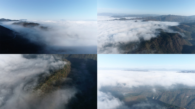 航拍山岭平流雾4k 60p