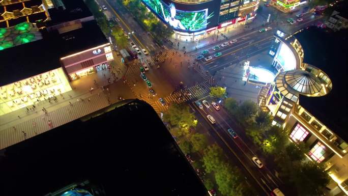 杭州西湖龙翔桥步行街广场车流人流夜景延时