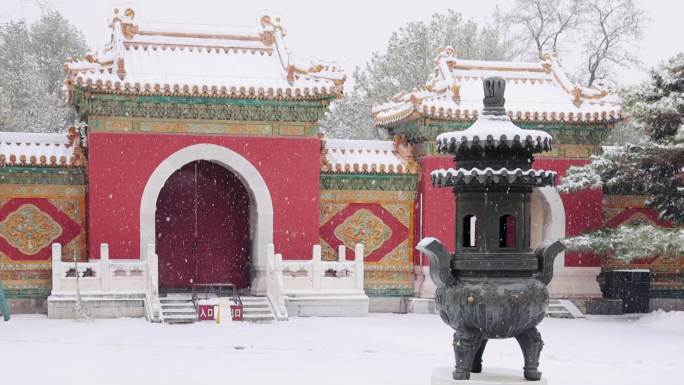 实拍北京2023年初雪北海公园飘雪雪景