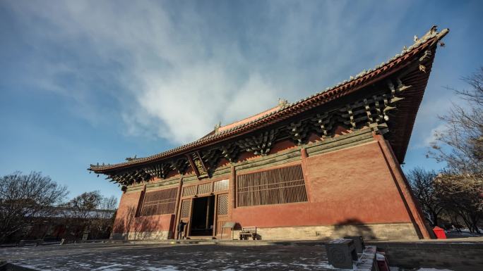 大同市平城区善化寺三圣殿雪景侧机位延时