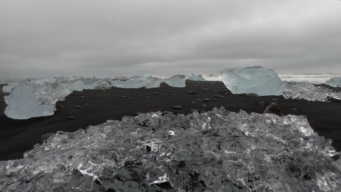 钻石海滩，黑色沙滩与Jökulsárlón冰川冰山，冰岛