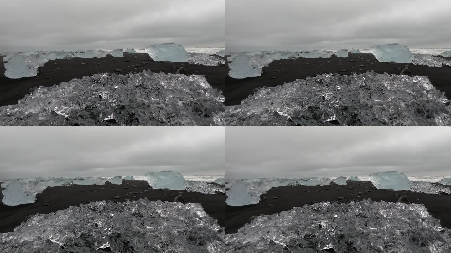 钻石海滩，黑色沙滩与Jökulsárlón冰川冰山，冰岛