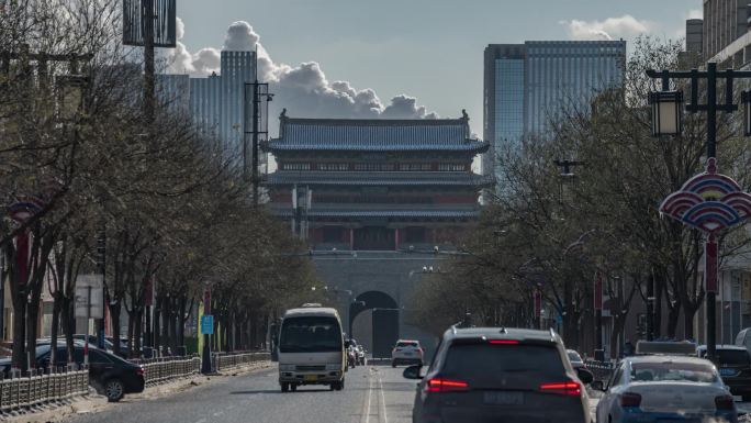 大同市平城区永泰门长焦雪景延时