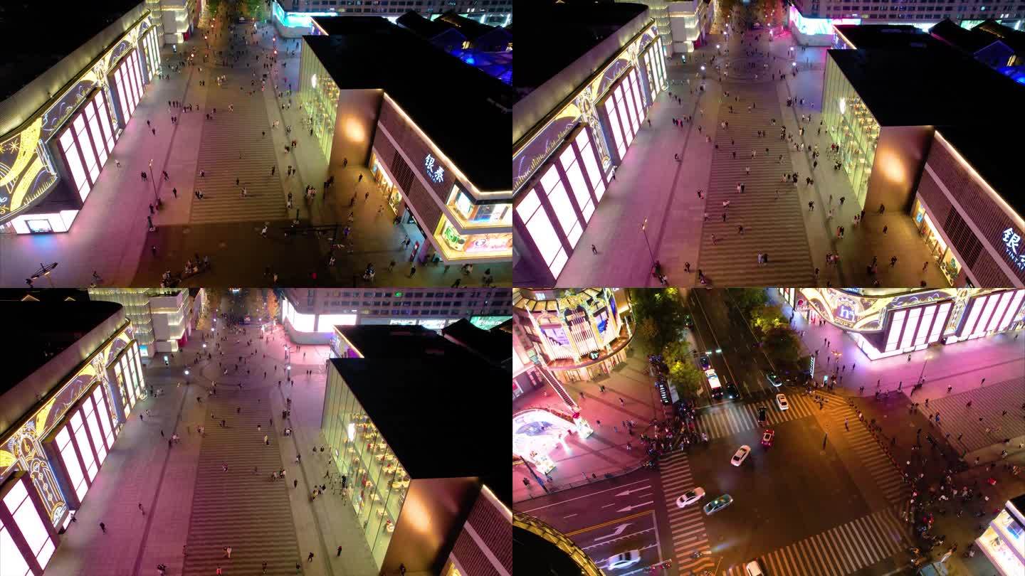 杭州西湖平海路步行街广场人流夜景延时4